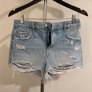Zara Light Blue Distressed Jean Shorts